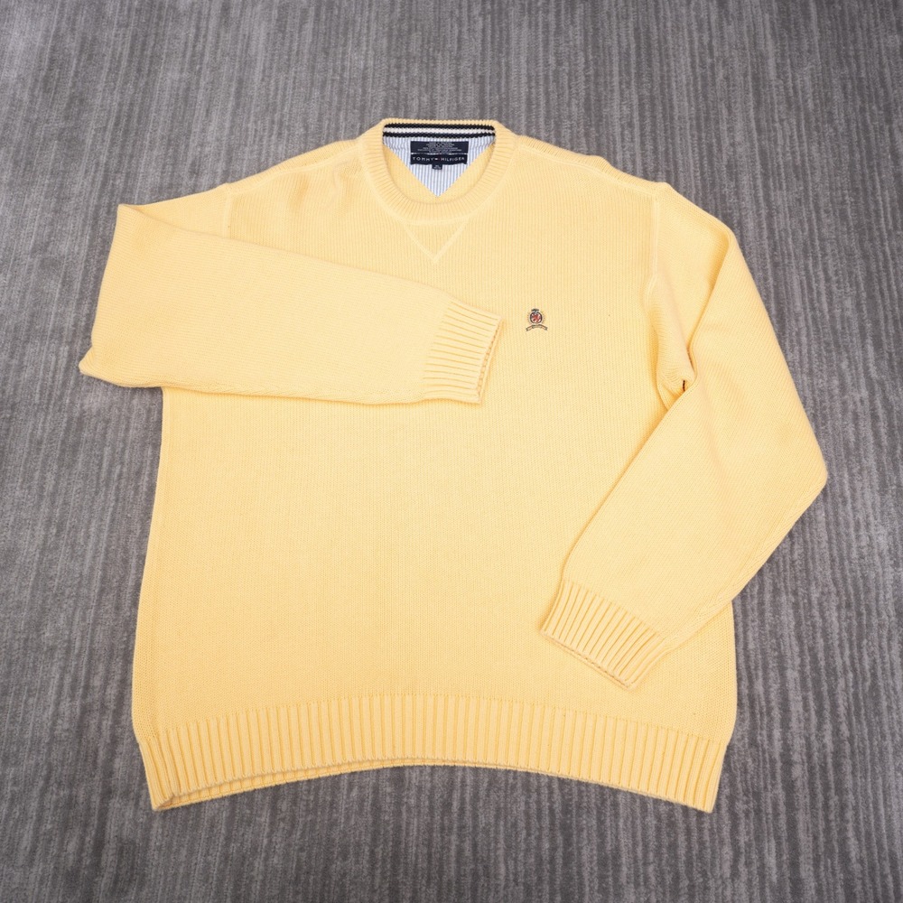 Tommy Hilfiger Sweater Mens XL Yellow Good Shaker Knit Cotton Crewneck